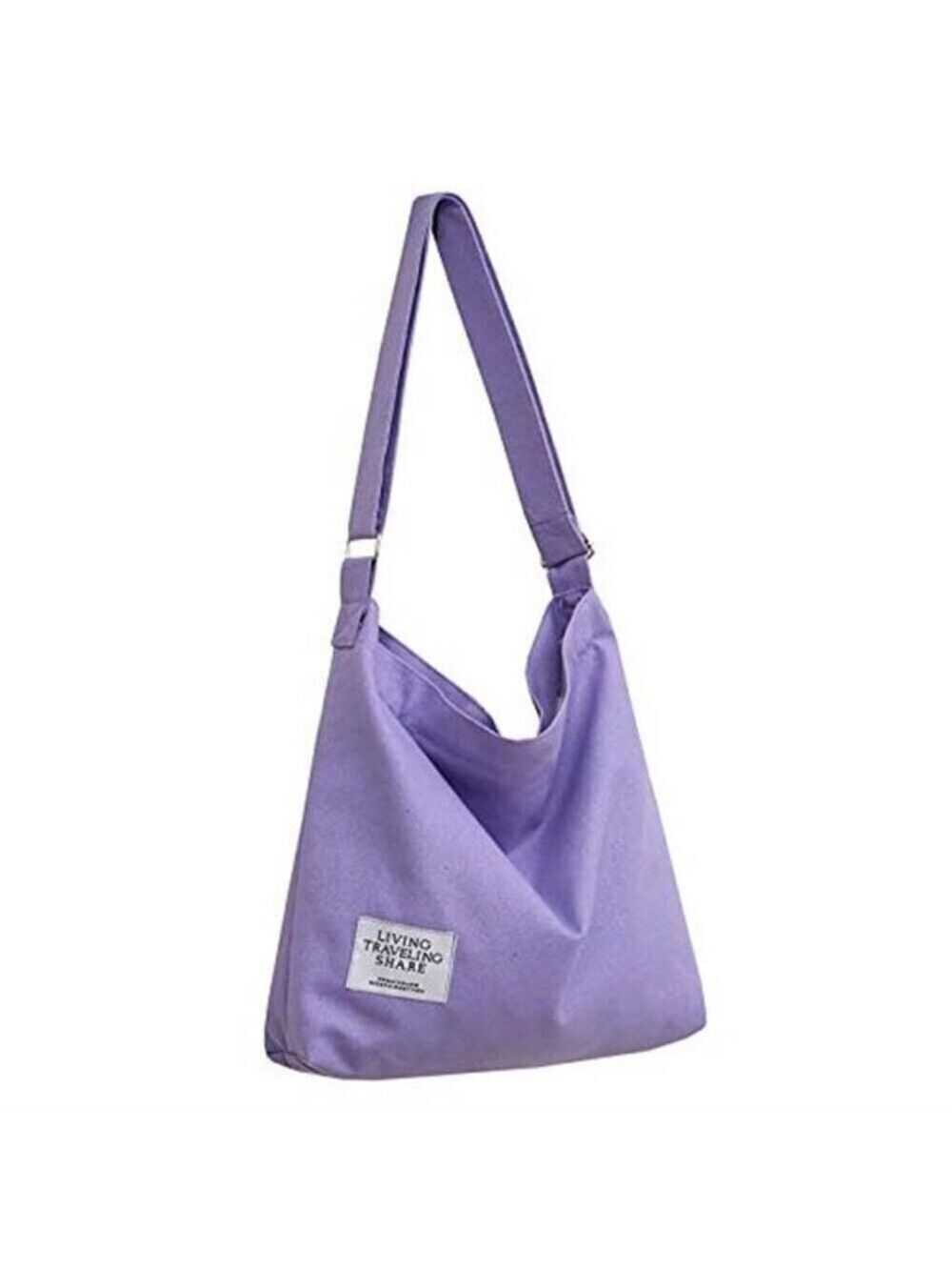 Purple Canvas Shoulder Bag Large Hobo Crossbody Tote Zipper